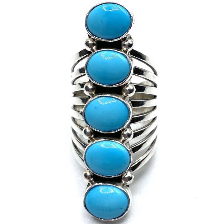 Native City Jewelry - Wholesale Cocktail/Statement Ring - Native American Sterling Navajo Handmade Sleeping Beauty Turquoise Ring Size 6