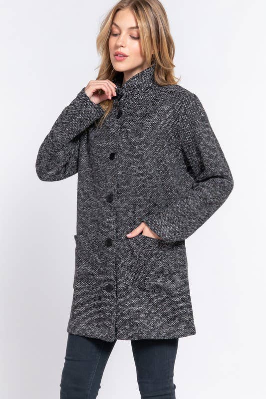 Active Basic | Active USA - Wholesale Coat - Women's - Long Sleeve High Neck Button Down Coat9