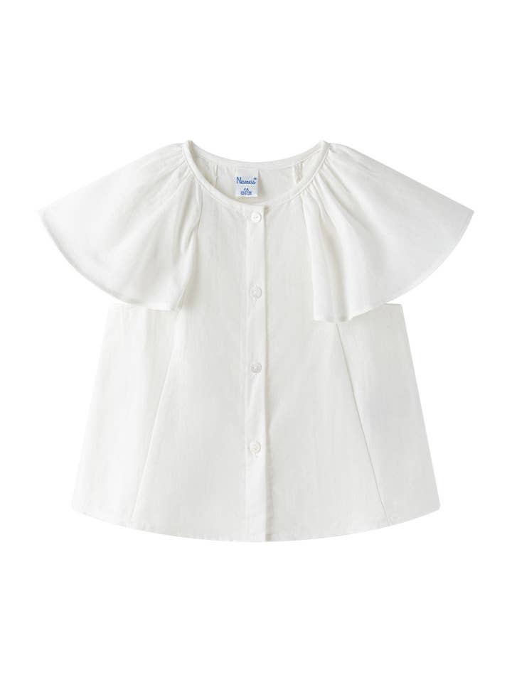 Pige skjorte 3-9A hvid hør med flæser JGV96827 for engroshandel hos Newness Kids