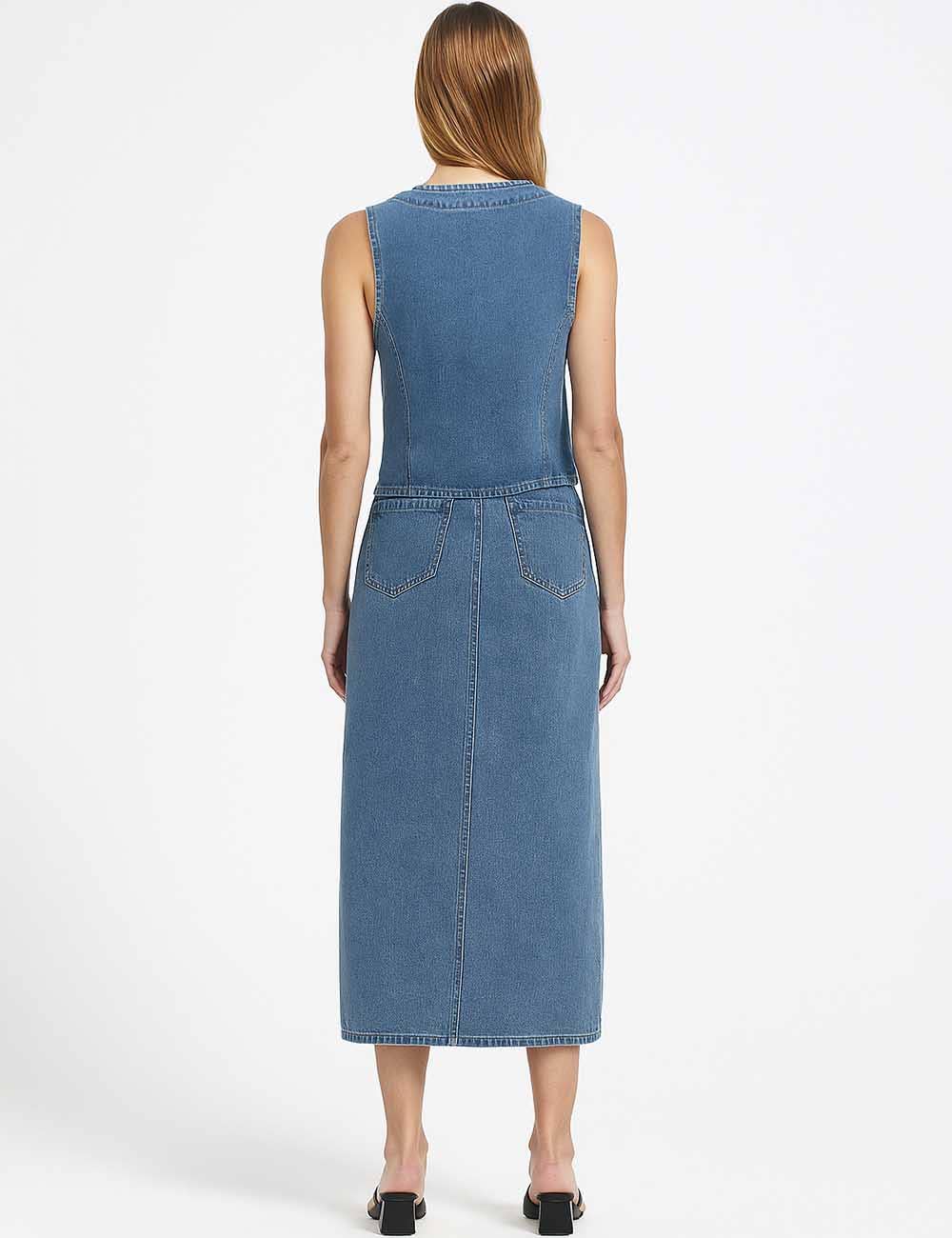 Sweetkama - Wholesale Top & Skirt Set - Women's - Ladies Denim Vest / Split Hem Skirt / Skirt Set 42197