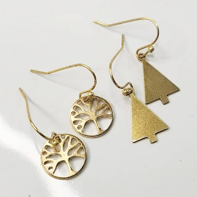 Tree of Life and Christmas Fir Tree Mini Dangle Earrings for wholesale by Sara Sela Jewelry