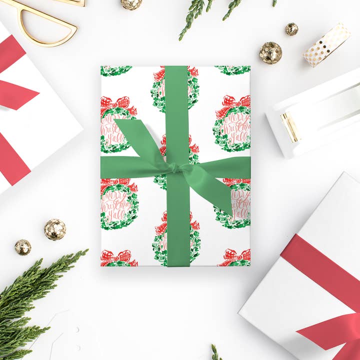 Simply Jessica Marie – wholesale Flat wrap – PRE-ORDER Merry Christmas Y'all Wrapping Paper 3 Sheets4