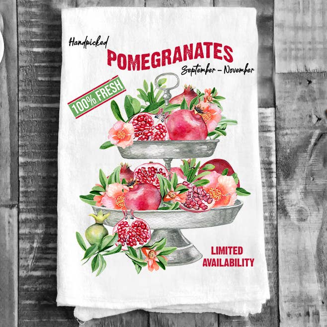 Farm Fresh Pomegrantes 2 Tier Tray Kitchen Cotton Tea Towels for wholesale by Avery Lane Gifts