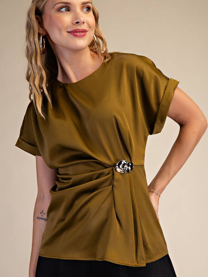 Gathered Metal Trim Short Sleeve Top for wholesale by Glam