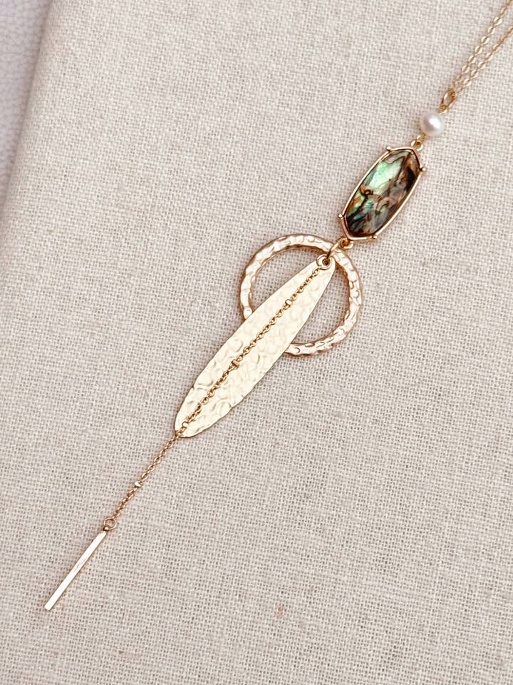 Geometric Charm Necklace with Abalone Accent – Gold for wholesale by Gracie Rose Designs