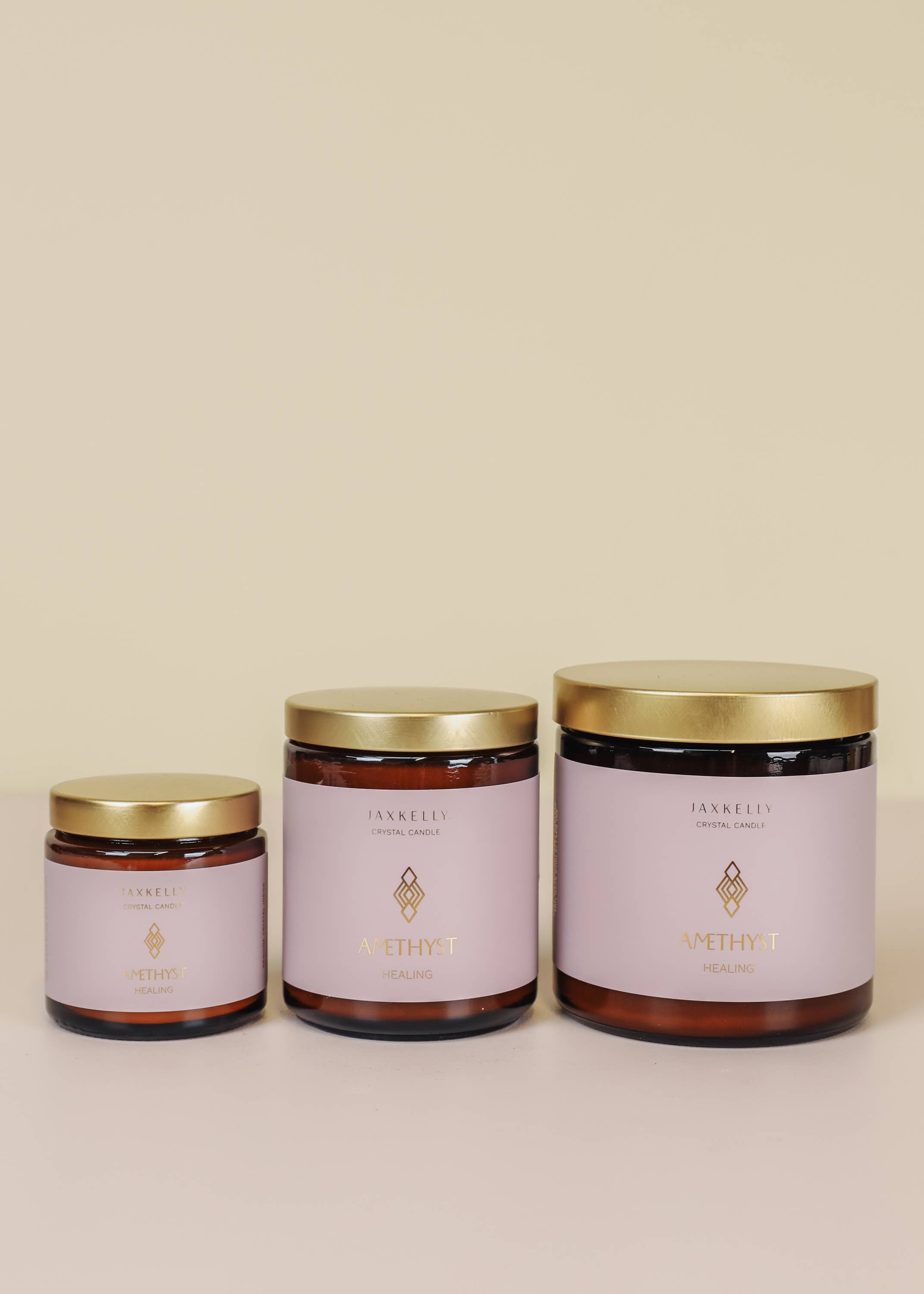 JaxKelly Candles - Wholesale Jar/Filled Candle - 4oz Amber Crystal Candles - Amethyst - Healing2