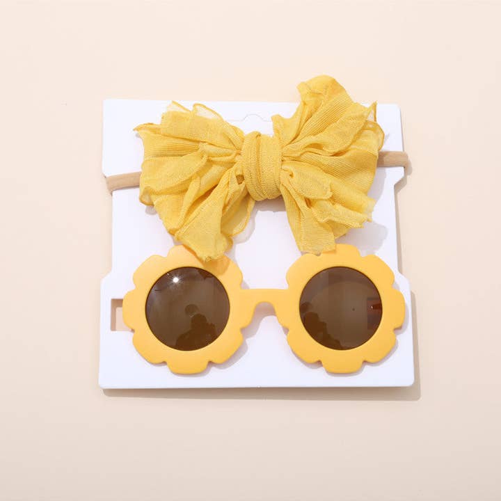 Little Chic Boutique - Venta al por mayor Cinta para el pelo - Niños - Conjunto de Gafas de Sol con Flores para Niños y Diadema con Lazo de Encaje Proveedores Mayoristas de Accesorios2