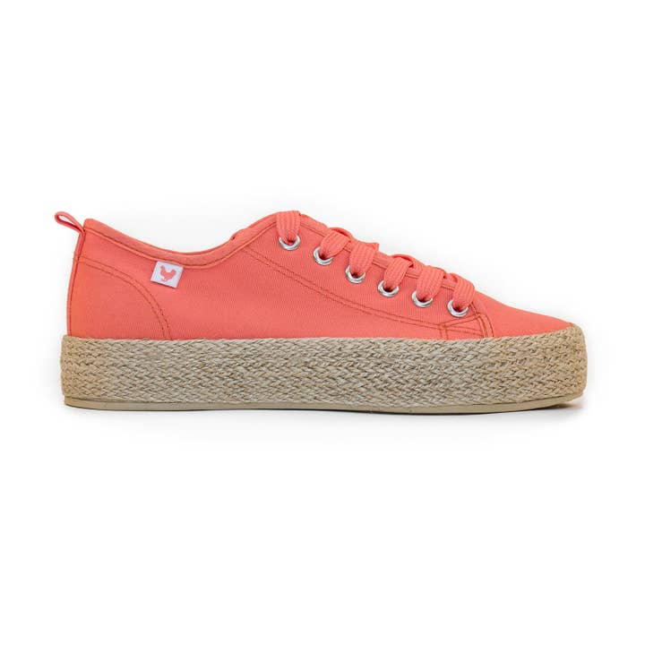 Ada Women's Coral Red Canvas Lace-Up Espadrilles for wholesale by Walk In Pitas UK
