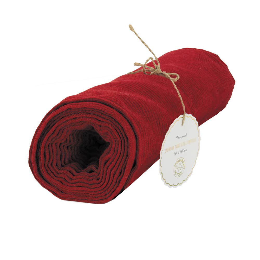Tim&Puce Factory – wholesale Table runner – RED RIBBED VELVET TABLE RUNNER 300X30CM1