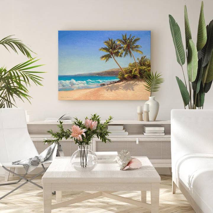 Big Island Getaway - Canvas of Hawaiian Beach and Palm Trees for wholesale by Whitworth Gallery