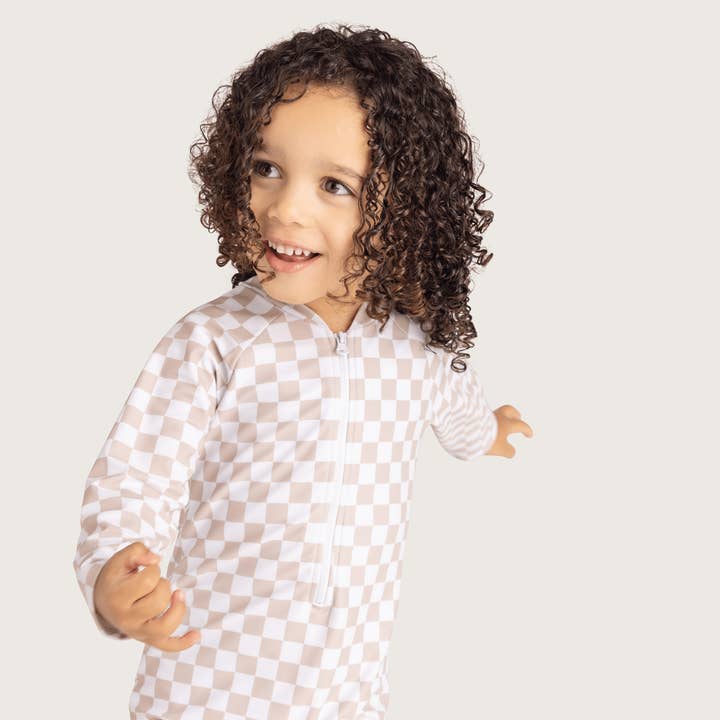 Swim Essentials - Wholesale One Piece Swimsuit - Kids - Swim Essentials | Checkmate Beige Jongens UV Zwempak