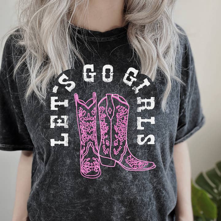 Let's Go Girls, Cowboy Boot Mineral Washed Tee for wholesale by Parke Social
