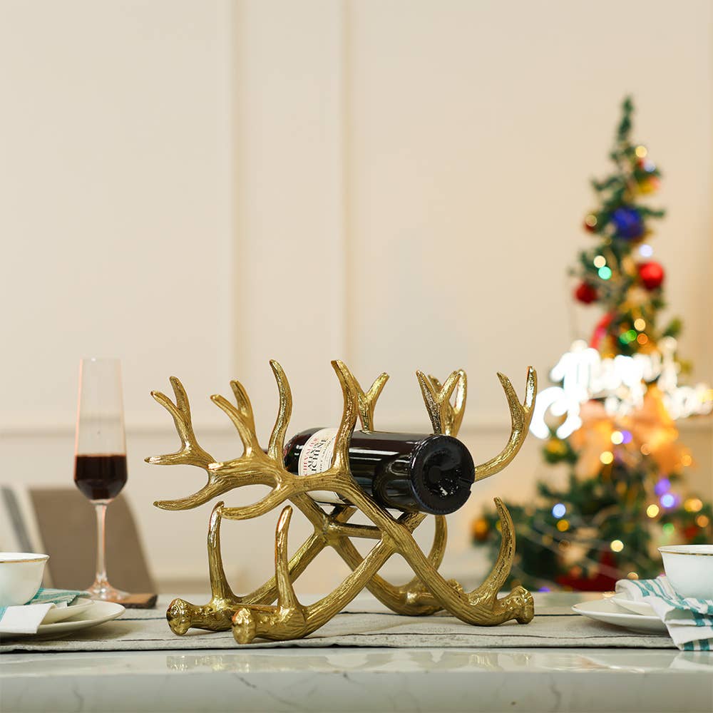 India Handicrafts Inc - Vente Décorations de table - Porte-bouteilles en bois de cerf doré0