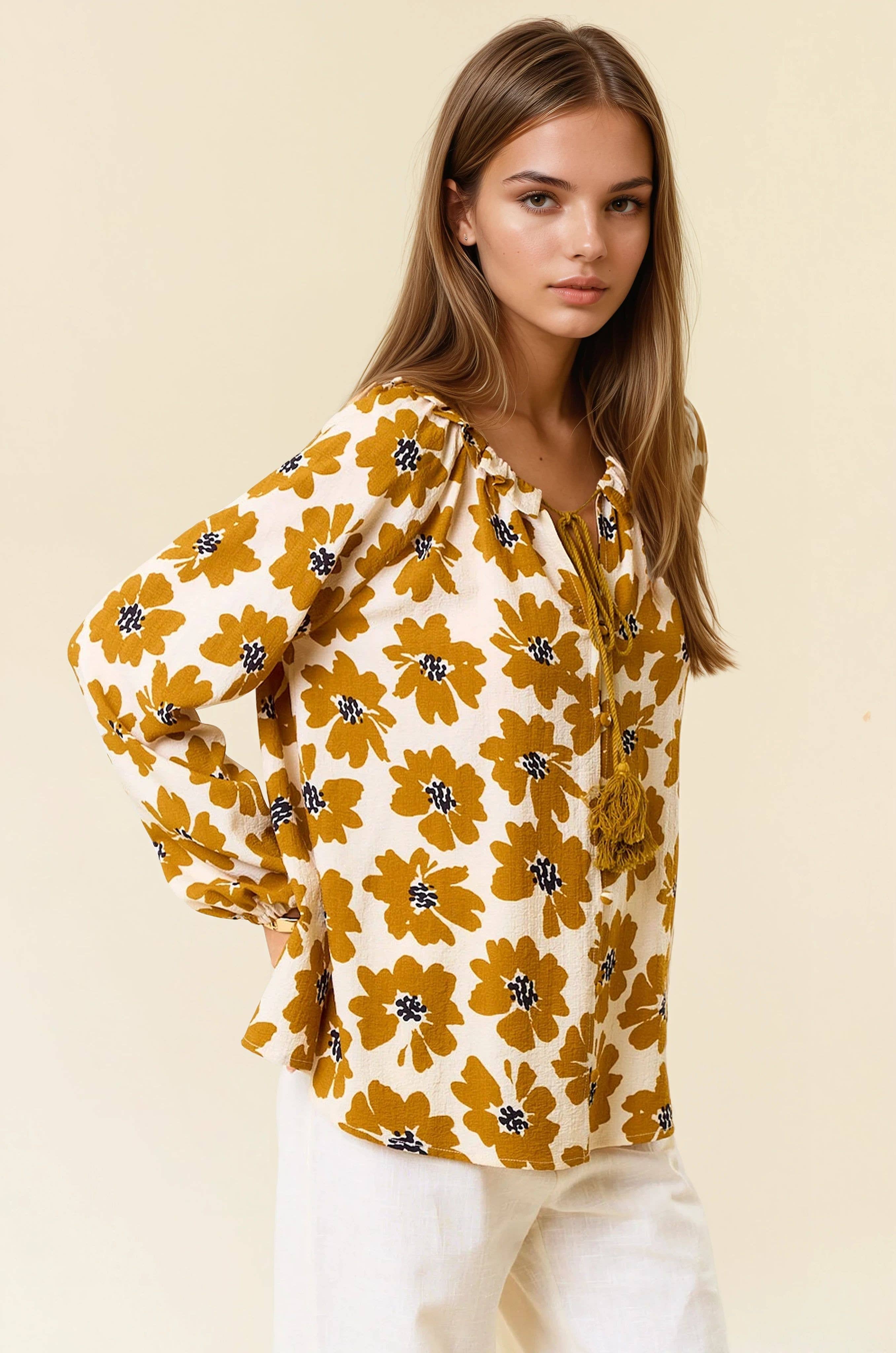 Doe and Rae - Vente Chemisier – femme - Blouse boutonnée à manches longues à imprimé floral - 44646T7