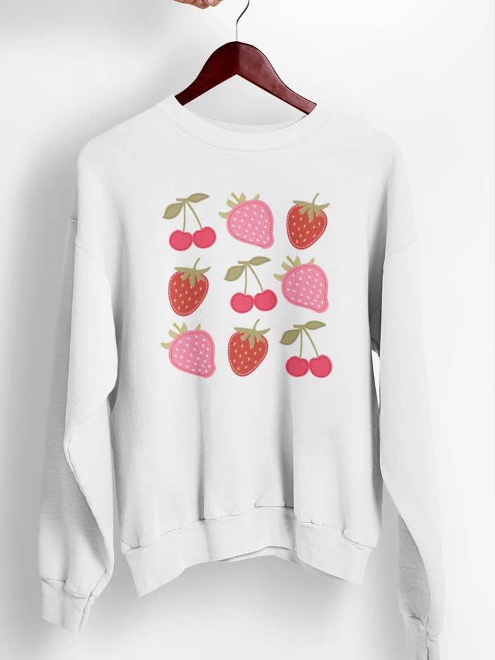 Cottagecore Coquette Aesthetic Strawberry Cherry Crewneck for wholesale by YellowBridge