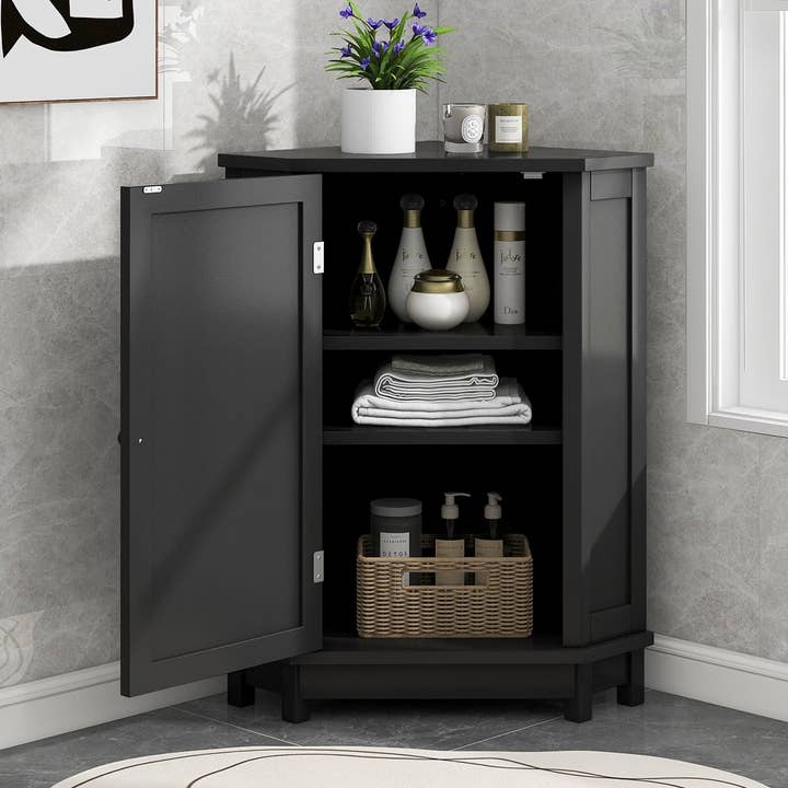 Orange County Decor - Wholesale Cabinet - Black Bathroom Cabinet Triangle Corner Storage Cabinet With Adjustable Shelf Modern Style Mdf Board Black Mdf27