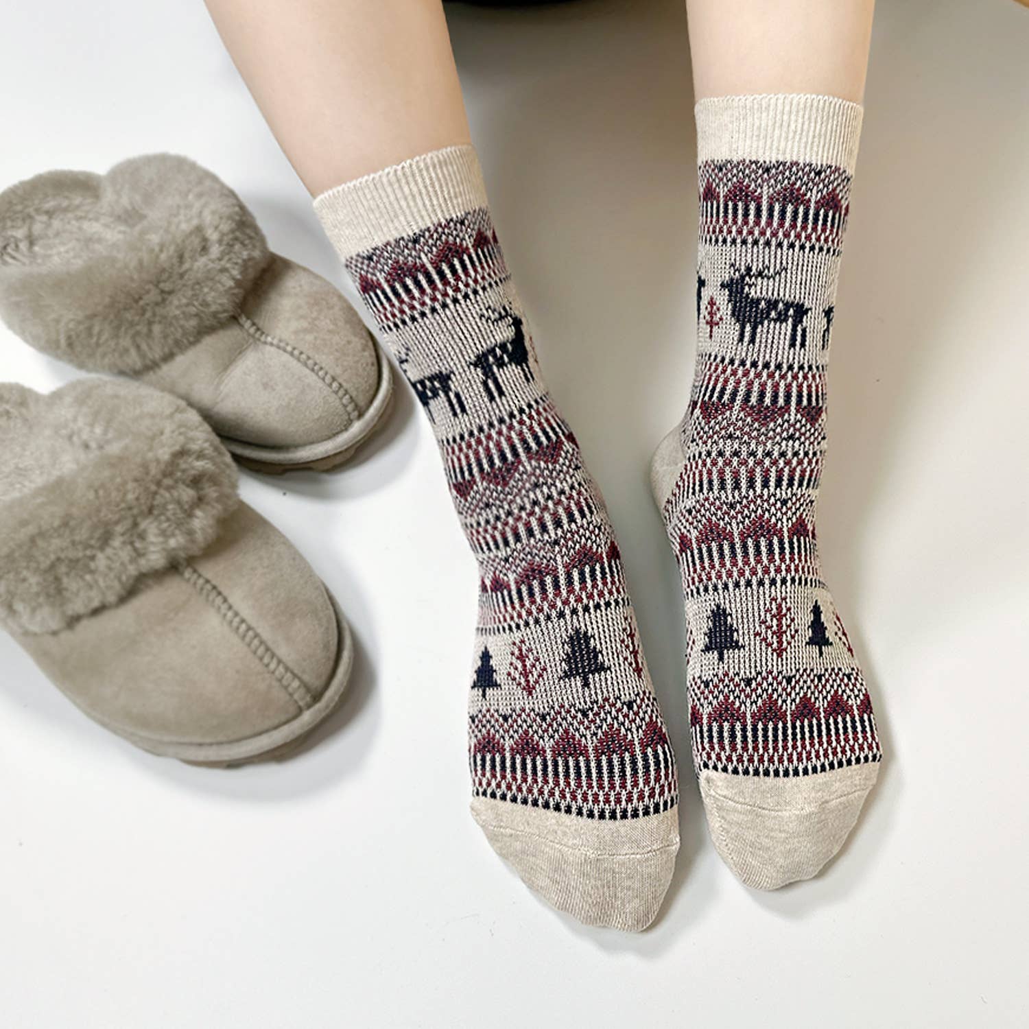 7DAYSSOCKS - Vente Chaussettes – femme - Chaussettes d’hiver jacquard pour femmes avec motif cerf nordique12