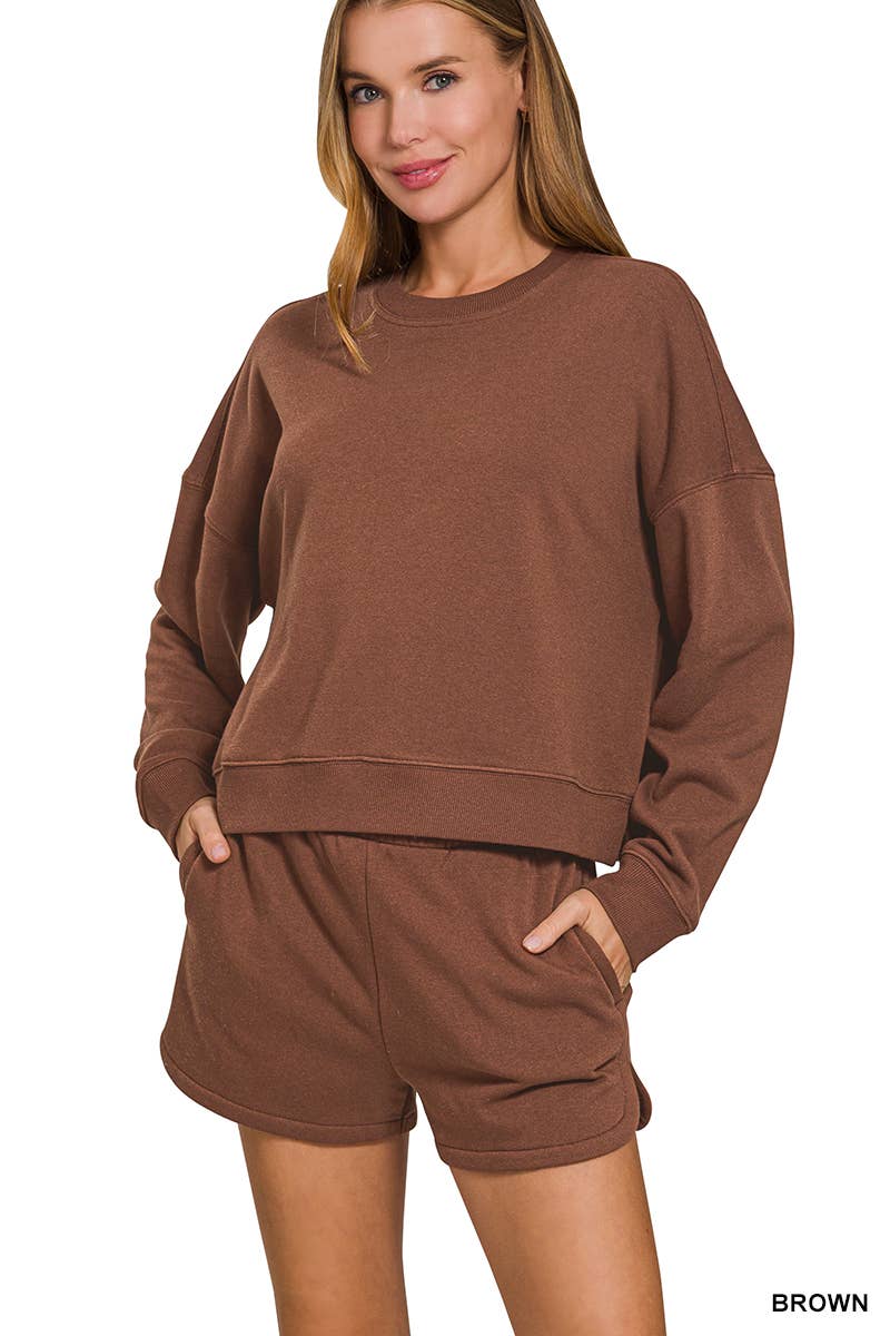 Vanilla Monkey – Engroshandel Loungesæt - Dame – Fleece langærmet sweatshirt og shorts sæt18