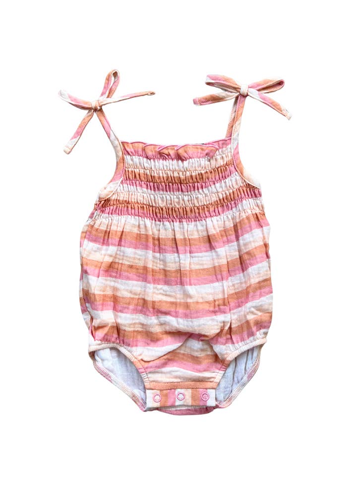 babysprouts clothing company - Wholesale Bodysuit (Non-Footed) - Baby - Baby Tie-Smocked Bodysuit Baby Girl Summer Gauze Romper