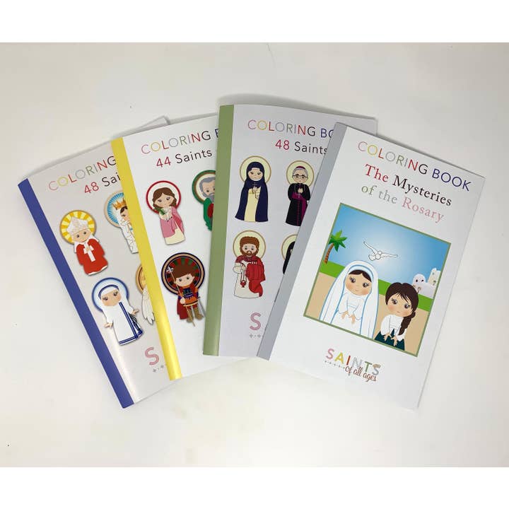 Set of 4 Catholic Kids Coloring Books. Catholic Saints Coloring Book Gift Set. Saint Coloring. First communion. Mass Bag. Rosary Coloring. for wholesale by Meyer Market Designs