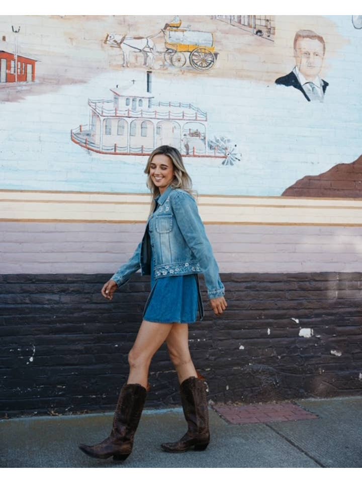 Ladies Denim Jacket with Embroidery. STYLE#N-181921 for wholesale on Faire2