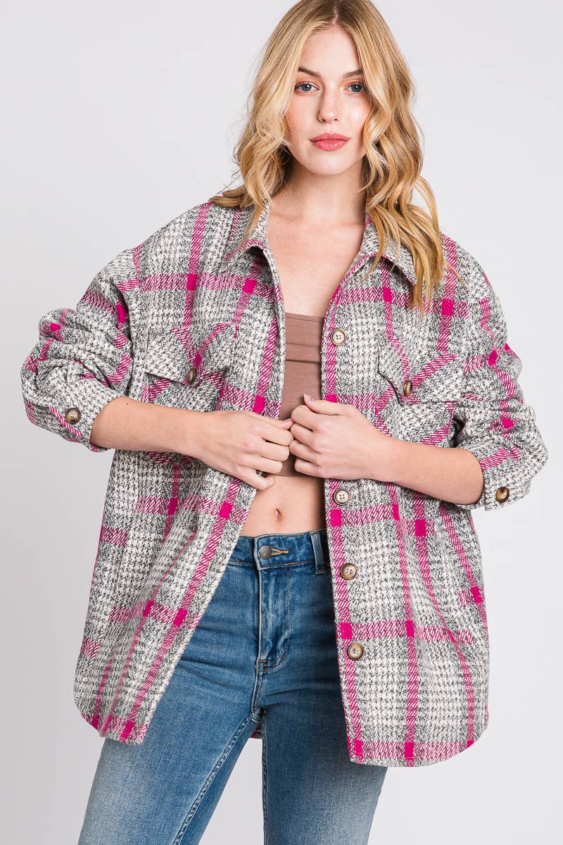 ELLEBORN – wholesale Shirt Jacket/Shacket - Women’s – Wide Plaid Button Down Jacket 3451T