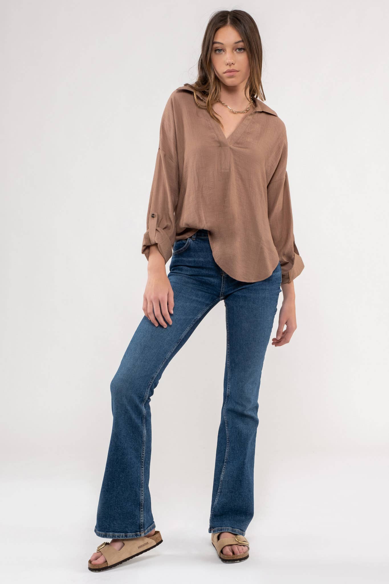 Blu Pepper – wholesale Blus - Dam – KRAGE DELAD HALS LÅNG ÄRM18