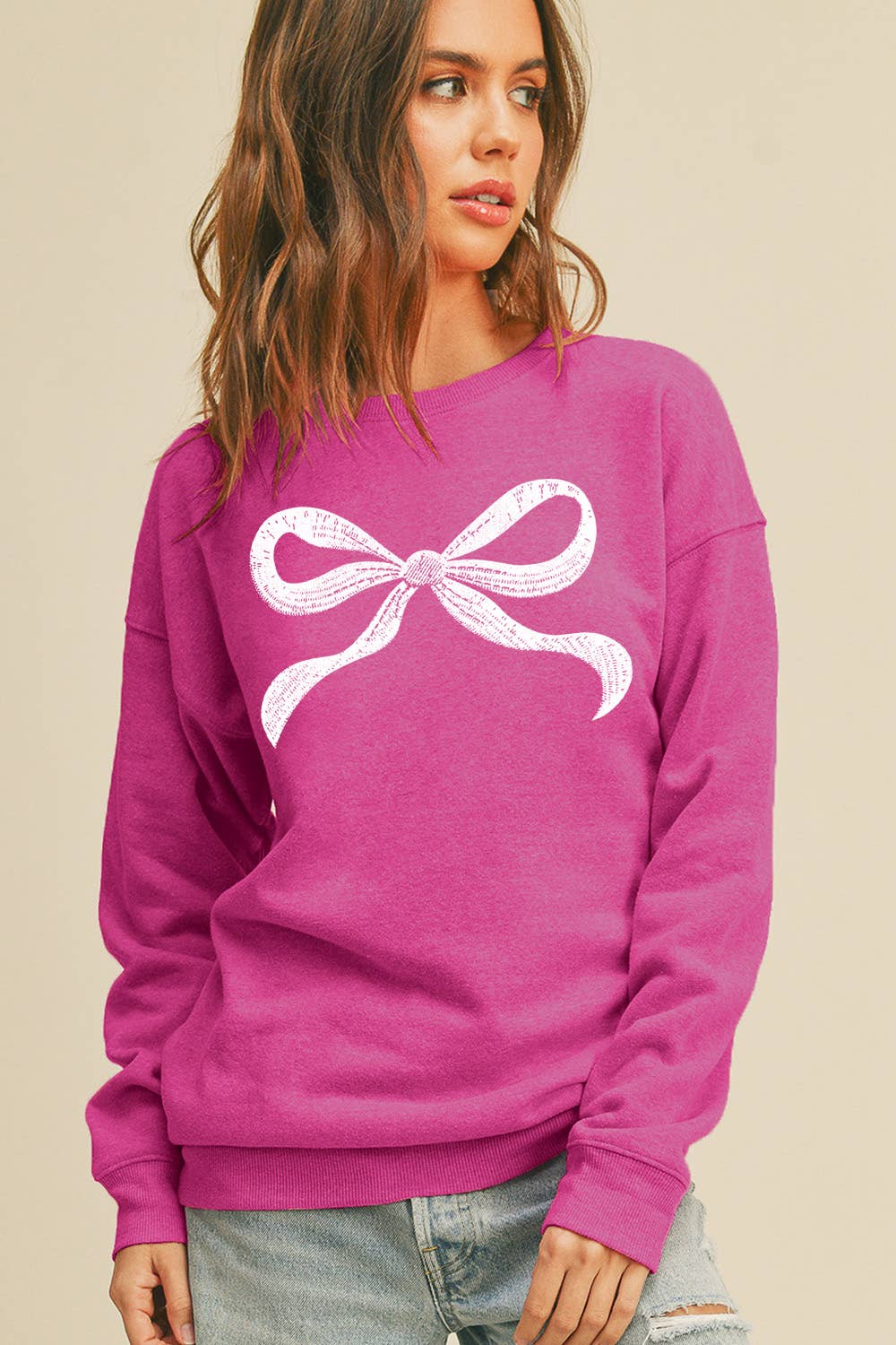 Honestee - Venta al por mayor Sudadera estampada - Mujer - Sudadera gráfica de manga larga con lazo8