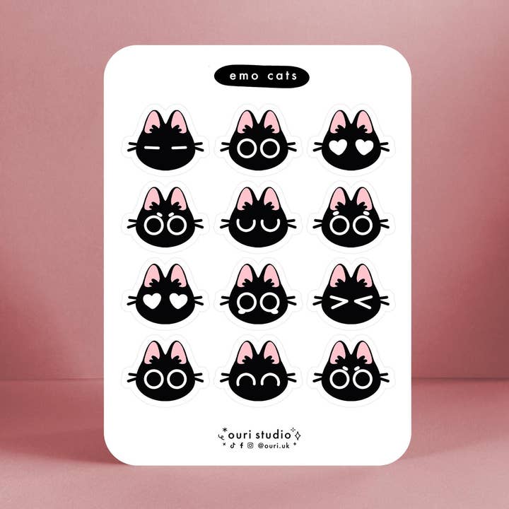 Emo Katte Klistermærkeark - Humør Tracker Klistermærker for engroshandel hos Ouri Studio