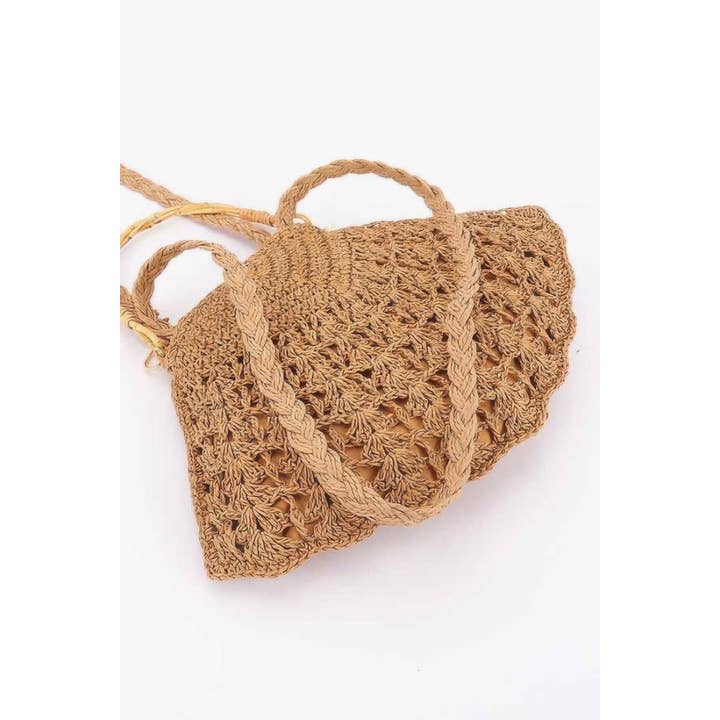 CC Wholesale Clothing - Wholesale Beach Bag - Faux Straw Bamboo Handle Bag