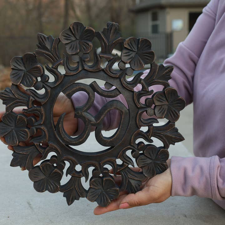 Lungta Imports - Wholesale Wall Accent - Handcrafted Wooden Om Wall Decor Hanging Art