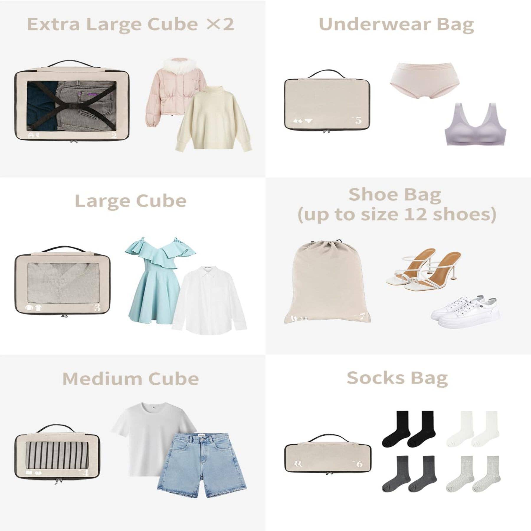 wandf – wholesale Packningskub – 7-delat set tåliga resväskorganisatörer med packpåsar63