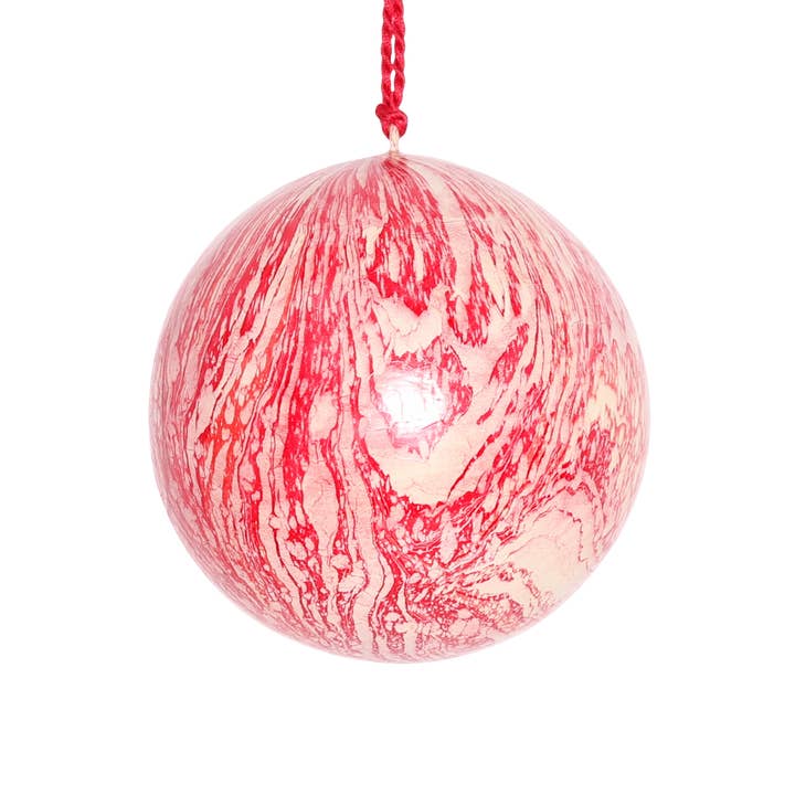 studio THIE - Wholesale Christmas Decoration - Marble Papier-Mâché Bauble Red, 7cm2