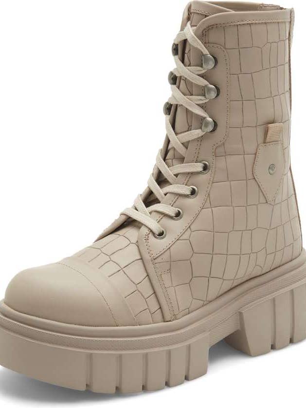 BOTTILLON EN CUIR BEIGE BETHEL AVEC FERMETURE ÉCLAIR AU DOS ET SEMELLE CRANTÉE pour la vente par Sheridan Mia