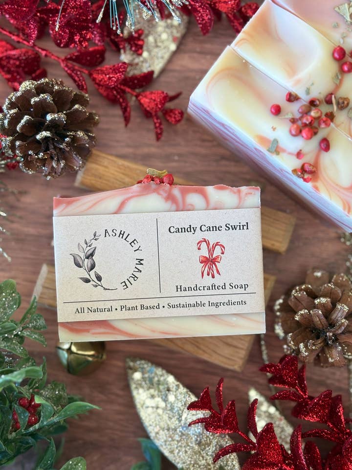 Candy Cane Bar Soap- Christmas, gifts, stocking stuffer for wholesale by Ashley Marie Soap