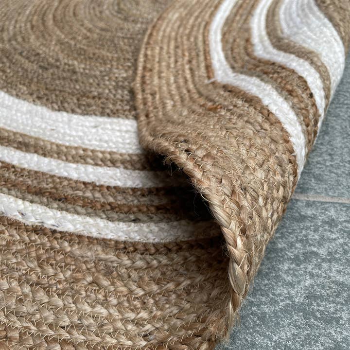 Second Nature Online – Engroshandel Løst tæppe – KHIDAKEE Oval naturlige jute tæppe flettet med elfenben Border5