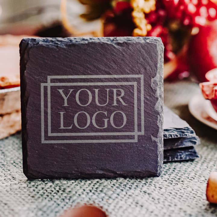 Custom Engraved Logo on Slate Coasters - Sold Individually for wholesale by The Lillie Pad