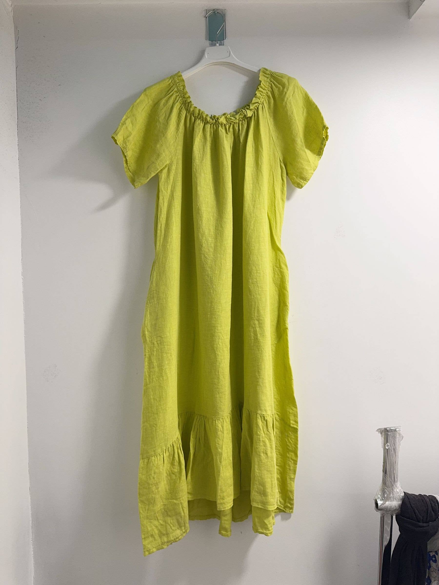 Happy look - Wholesale Dress - Women's - Long Linen Dress with Short Sleeves and Elastic Collar10