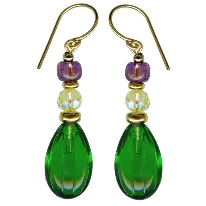 844 - BOUCLES D'OREILLES ÉMERAUDE, JAUNE ET AMÉTHYSTE, CRISTAL, OR pour la vente par Owen Glass Collection