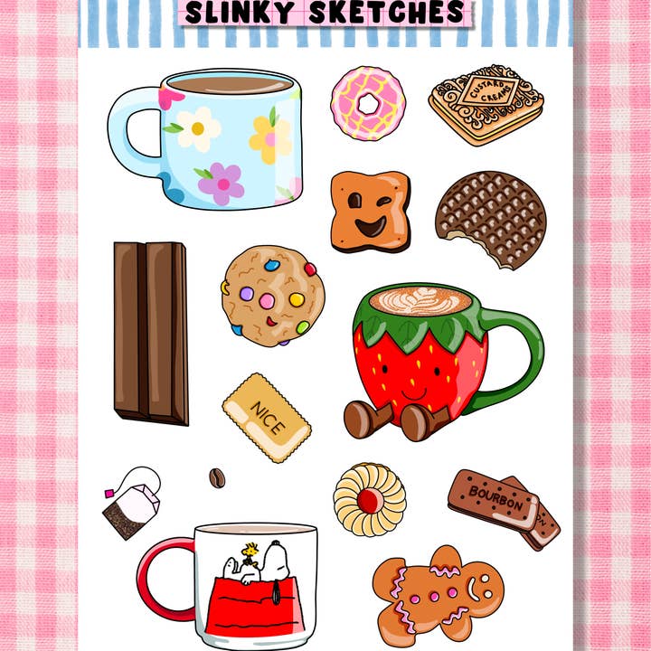 Kakpaus Illustrerad A6 Klistermärkesark för wholesale av Slinky Sketches