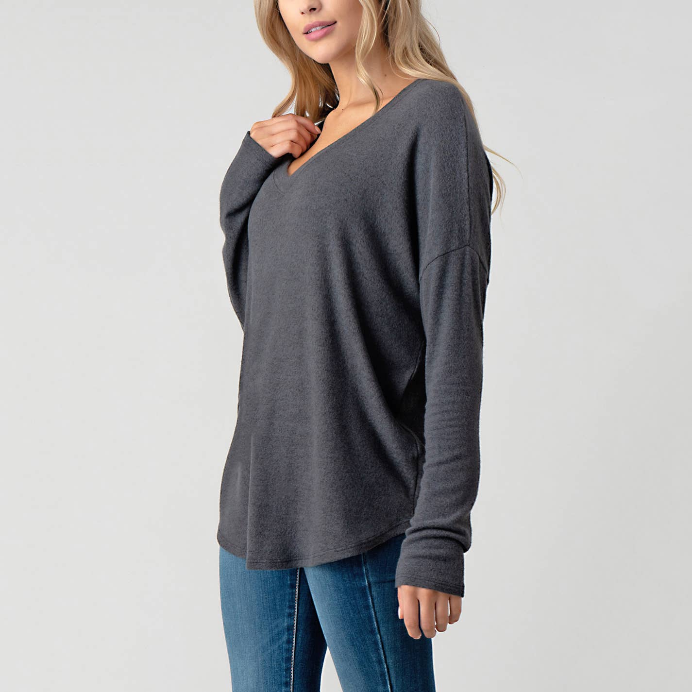 Heimious - Wholesale Knit Top - Women's - Long Sleeve V-neck Brushed Knit Top, 273835
