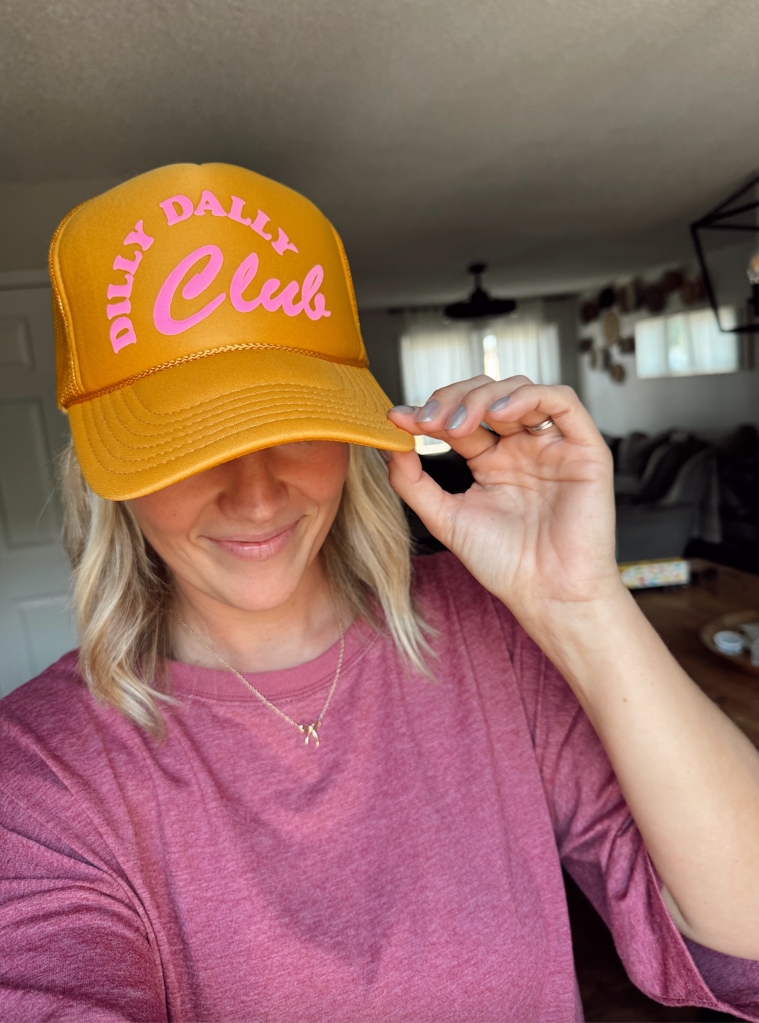 Jules Co - Wholesale Trucker Hat - Women's - Dilly Dally Club - PUFF PRINT2