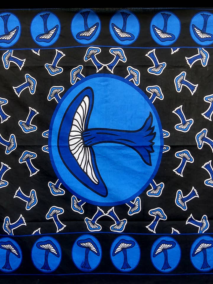 55x83 Blue Multi Mushroom Tapestry for wholesale by Rising International Inc