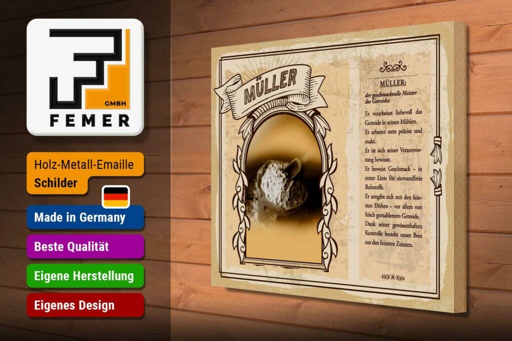 Femer - Vente Pancarte - Panneau en bois Professions 40x30 cm Müller Meister des Grain Deco2