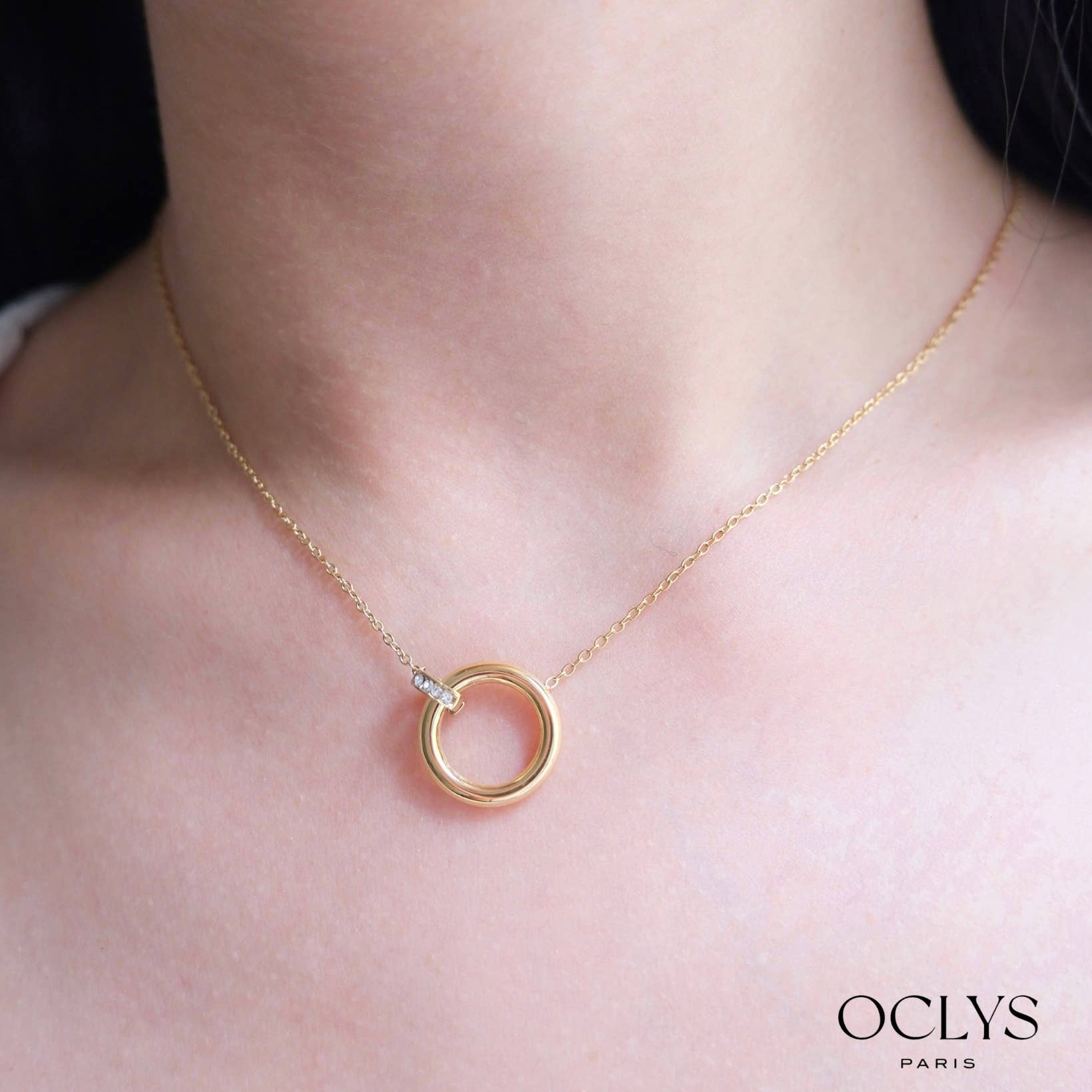 Oclys - Vente Colliers à pendentif - Collier acier inoxydable avec anneau strass Selena2