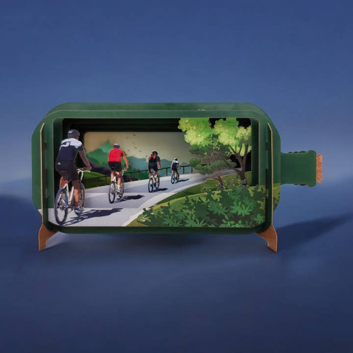 Message in a bottle pop up cards- Cyclists for wholesale by Alljoy Design