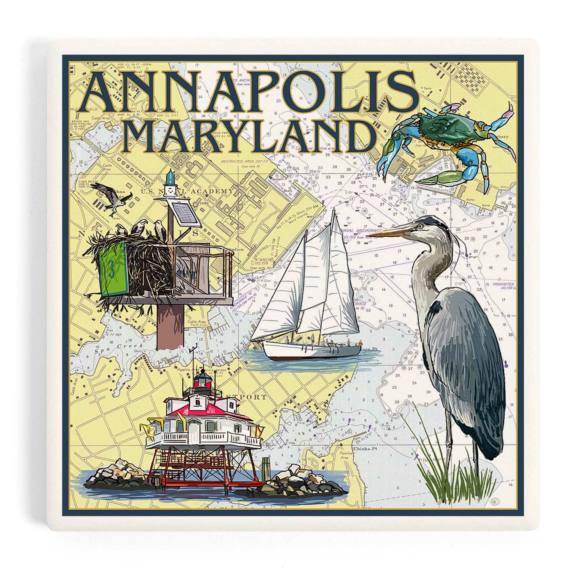 Lantern Press - Wholesale Coasters - CERAMIC COASTER Annapolis, Maryland, Nautical Chart0