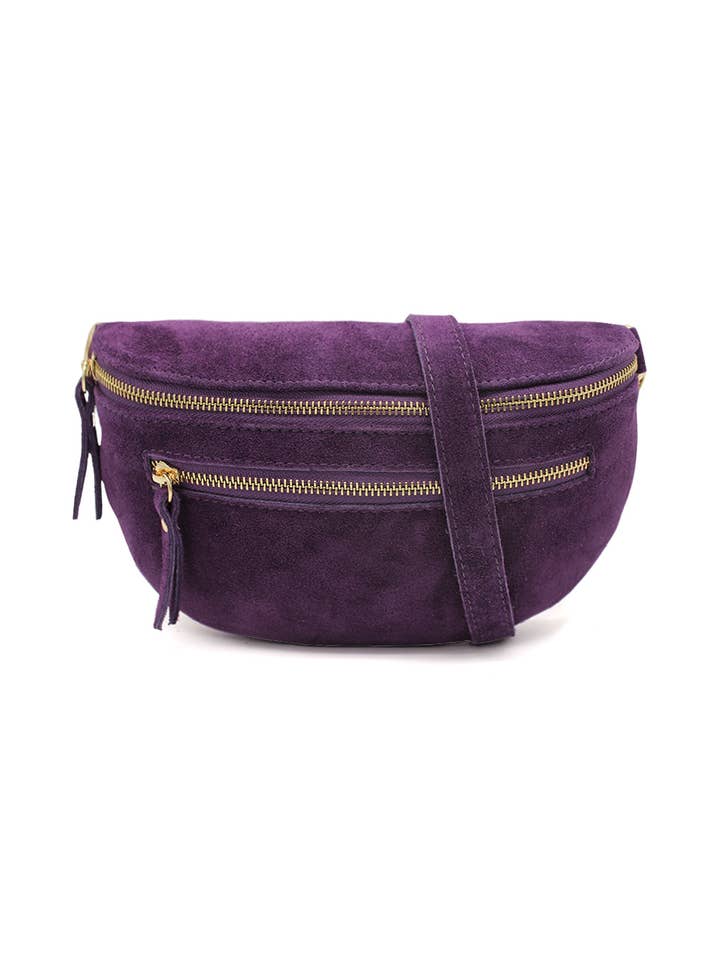 Genuine Italian Suede Sling Crossbody Bag with Dual Zipper for wholesale by Ellas Trading