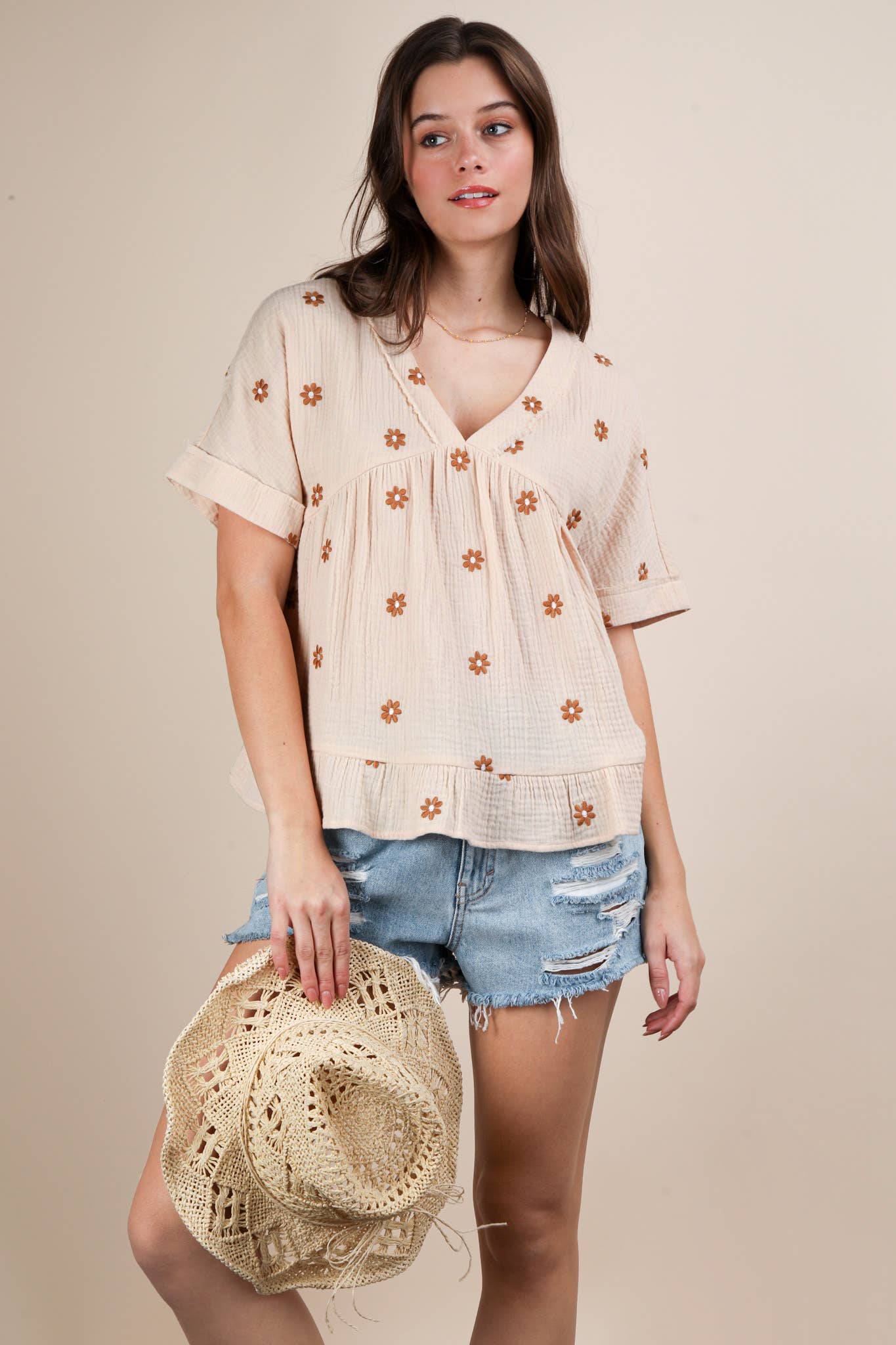 VERY J - Wholesale Blouse - Women's - NT12065-Flower Embroidered Woven Blouse Top20