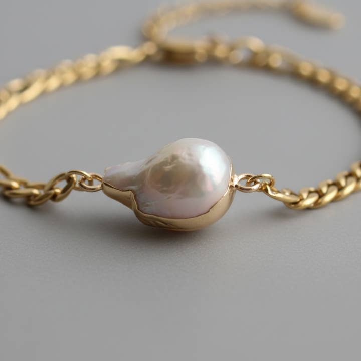 iBijoux - Wholesale Link & Chain Bracelet - Chunky Baroque Pearl Bracelet (1B13b) 1